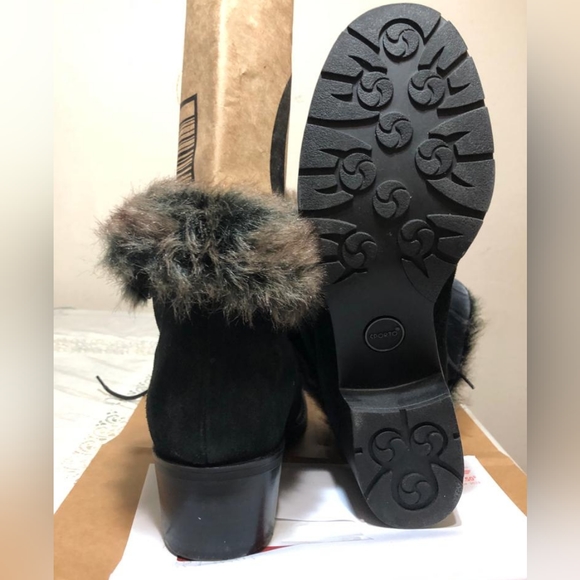 Black suede Ankle booties with fur, laces. New. Never worn.Open to Offers!!! - Picture 2 of 2